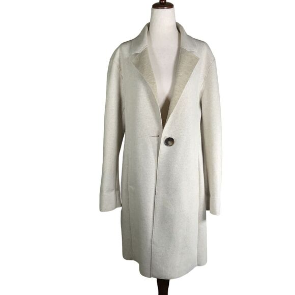 Sam Edelman Mid-Length Beige Coat Button Closure & Notched Lapels Size M
